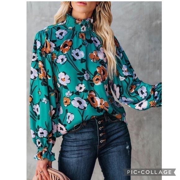 🍁Beautiful Fall Colors.. Teal, Copper & Lilac Top - Picture 2 of 6